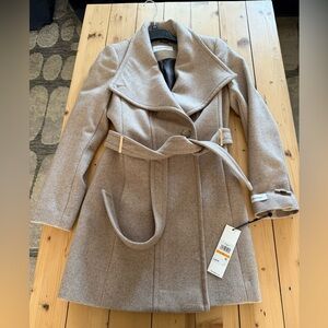 Calvin Klein Women's Beige belted Peacoat Size Petite Small NWT